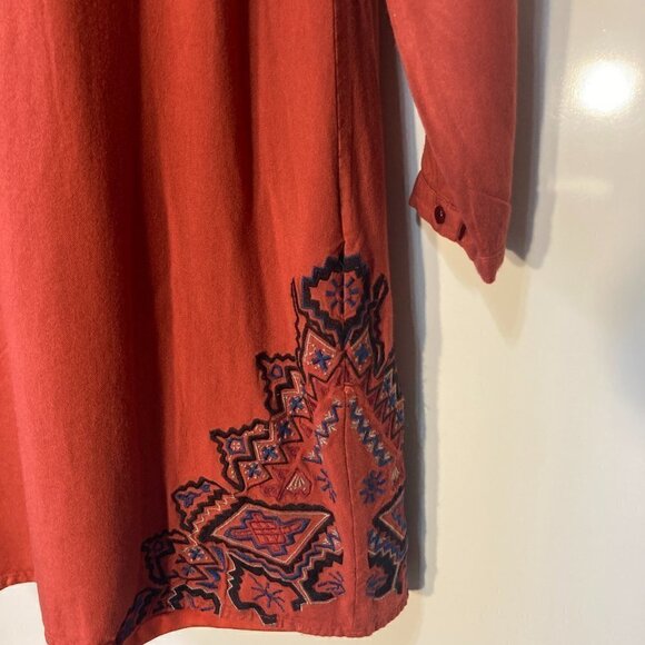 THML SZ XS Rust long sleeve shift dress with embroidered details - Picture 4 of 8